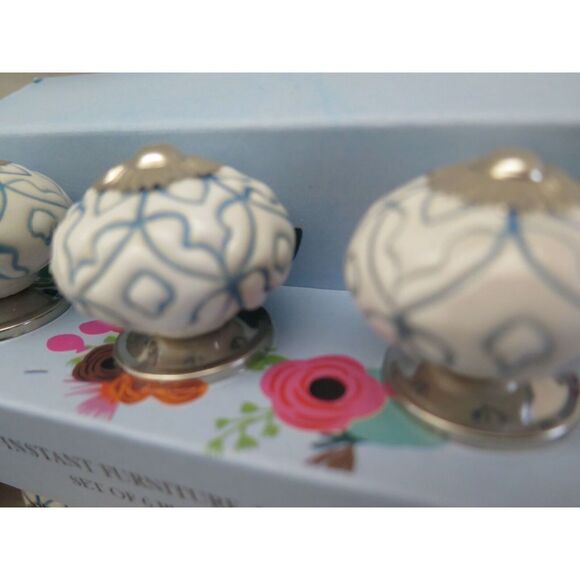 Instant Furniture Update Blue & White Decorative Ceramic Pull Knobs, Set Of 6 - Picture 8 of 8